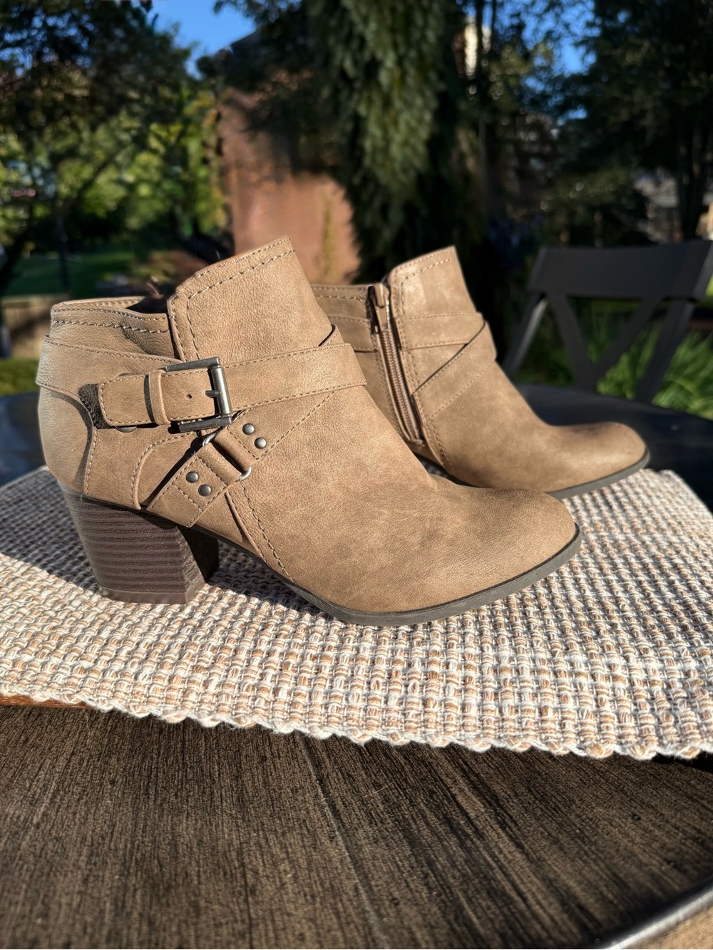 Indigo Taupe Ankle Booties with Buckle Strap